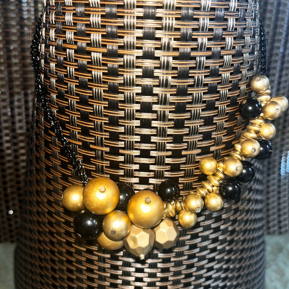 Black and gold Artsy beaded necklace adjustable length